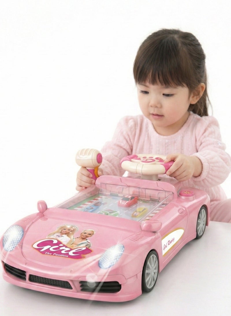 REZZOSS Racing Car Toy for Girls Barbie Adventure Theme – Pink Simulated Driving Dashboard with Steering Wheel & Scrolling Screen | Musical Sensory Activity Center with LED Headlights & Sound | Princess Electric Vehicle Playset Gift for Kids 3+ Years - Image 2